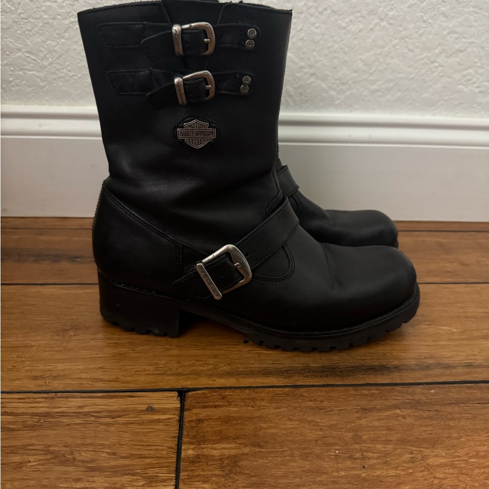 Harley-Davidson Black Moto Boots with Silver Buckles